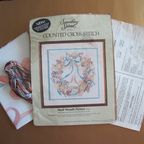 Shell Wreath Picture Something Special Counted Cross Stitch Kit #50235 Open pack - Picture 2 of 7